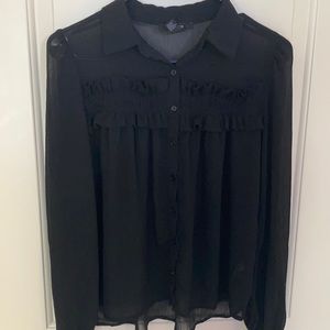 Forever 21: Black Ruffled Sheer Long Sleeve